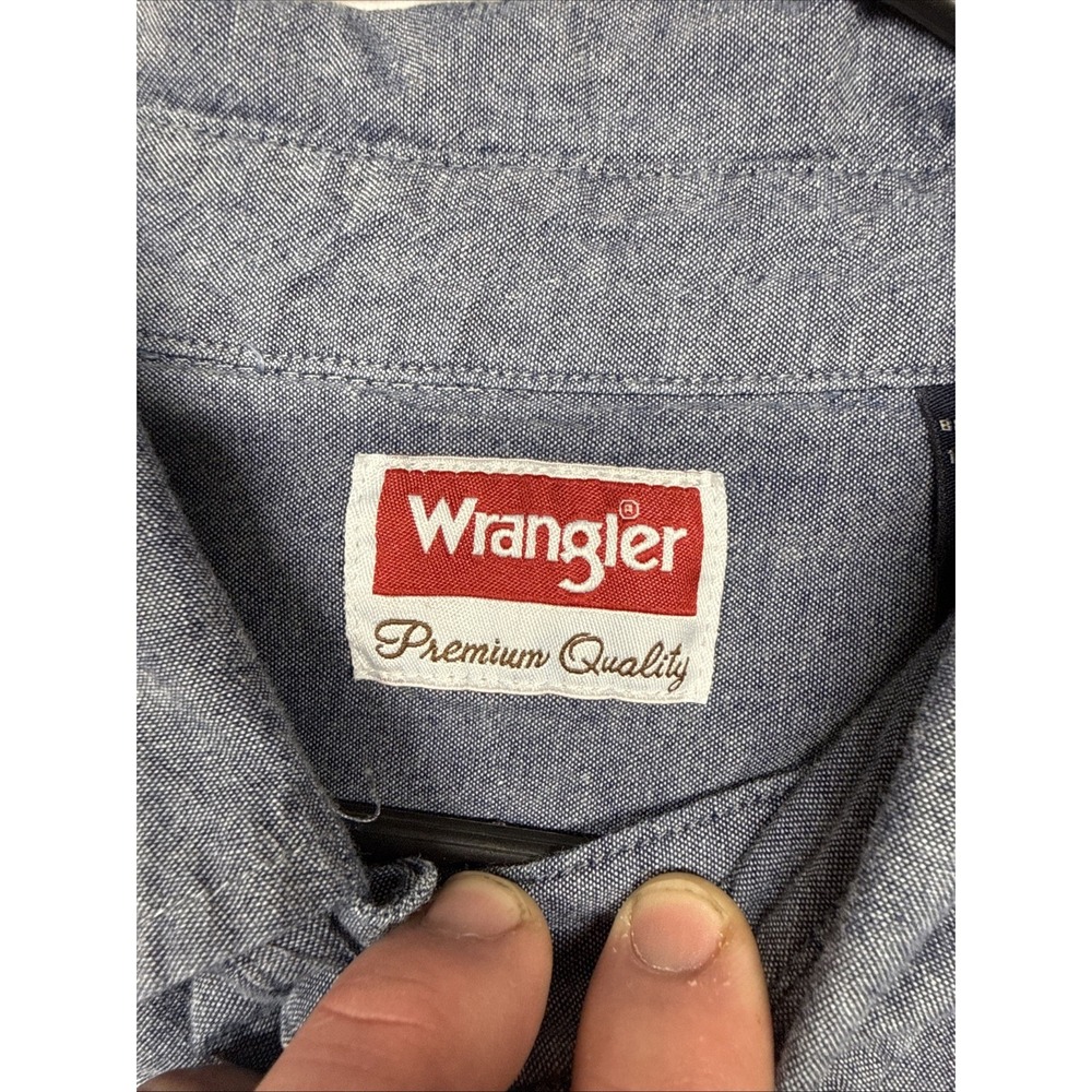 Wrangler Mens Blue Chambray Short Sleeve Button Down Shirt 2XL Cotton Workwear - Picture 13 of 14